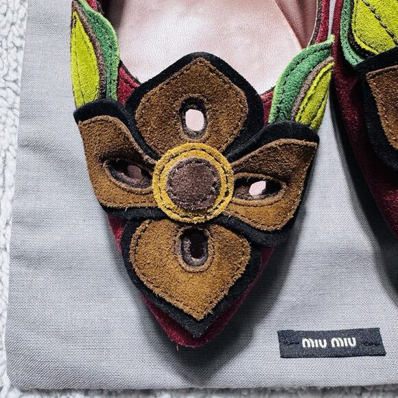 New In Box Miu Miu Calzature Donna Cerise Flower Flats Shoes 38.5 Women’s 8 - Picture 4 of 9